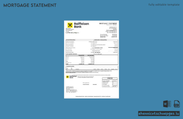 Hypothekenabrechnung der Raiffeisen Bank Slowakei in Word- und PDF-Formaten – Beispielvorschau